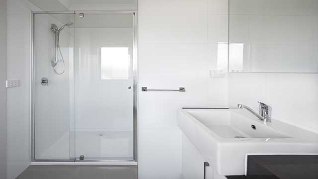 STREAM™ - Front Only 1/4 Frameless Shower Screen - Door Closed - Armstrong Creek - Supplied & Installed by - geelongsplashbacks.com.au